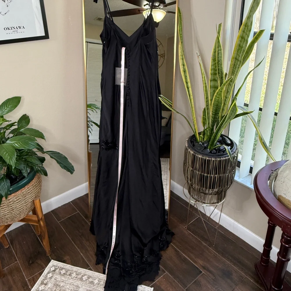 House of CB ANASTELLE Black Hand Beaded Embellished Satin Maxi Dress NWT - Picture 9 of 11